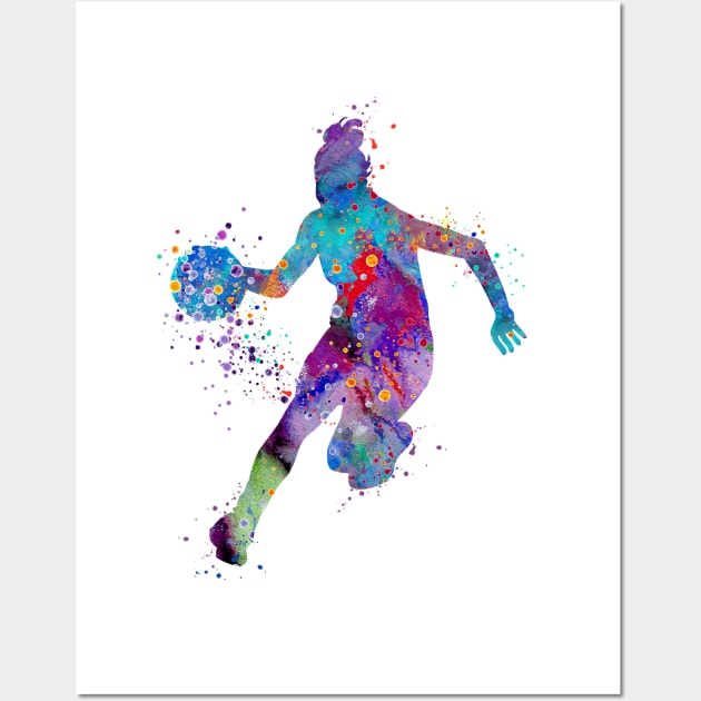 Girl Basketball Watercolor Painting Art Print Gifts Wall Art by LotusGifts